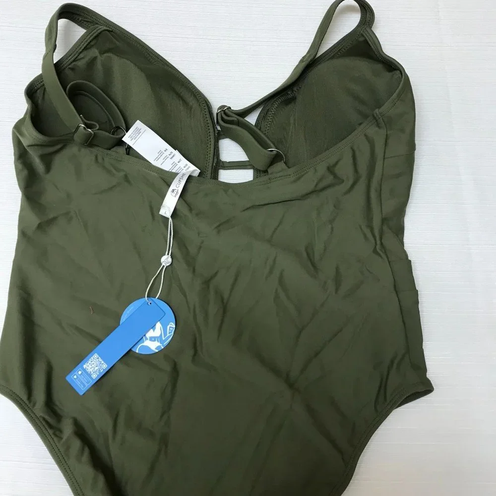 Cupshe Oasis Green Strappy Front Blocked One Piece Swimsuit NWT Size Large - Picture 5 of 6